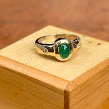 Load image into Gallery viewer, Estate 14KT Yellow Gold Oval Emerald + Burnished Diamond Ring