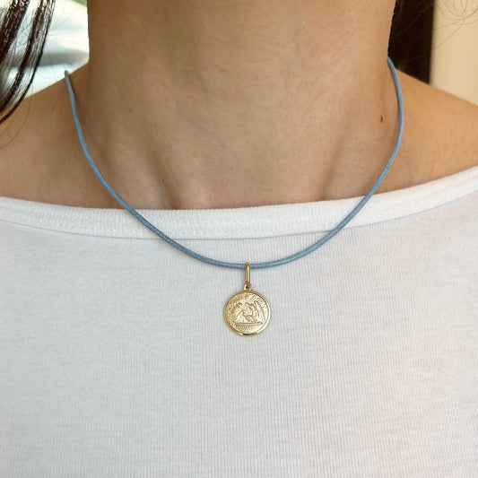 14KT Yellow Gold Round Baptism Medal Pendant 14mm
