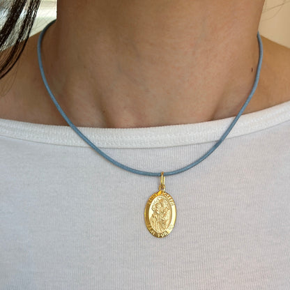 14KT Yellow Gold Oval St Jospeh Medal Pendant 22mm