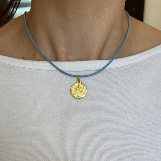 14KT Yellow Gold Our Lady of Guadalupe Round Matte Medal Pendant 16mm - LSJ