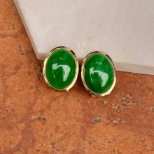 Load image into Gallery viewer, Estate 14KT Yellow Gold Oval Bezel Jade Omega Back Earrings