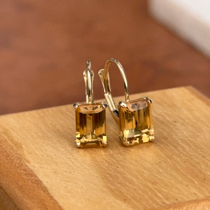 14KT Yellow Gold Genuine Citrine Lever Back Earrings