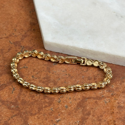 Estate Yellow Gold-Plated Round Synthetic Sapphire & Diamond Tennis Bracelet 7''