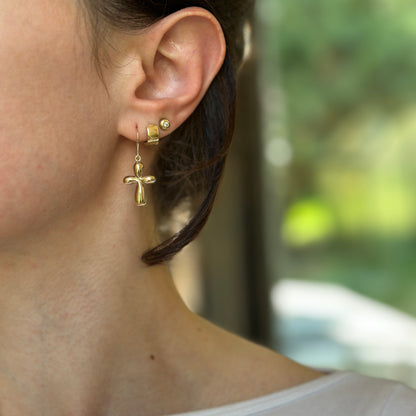 14KT Yellow Gold Hollow Cross Dangle Earrings