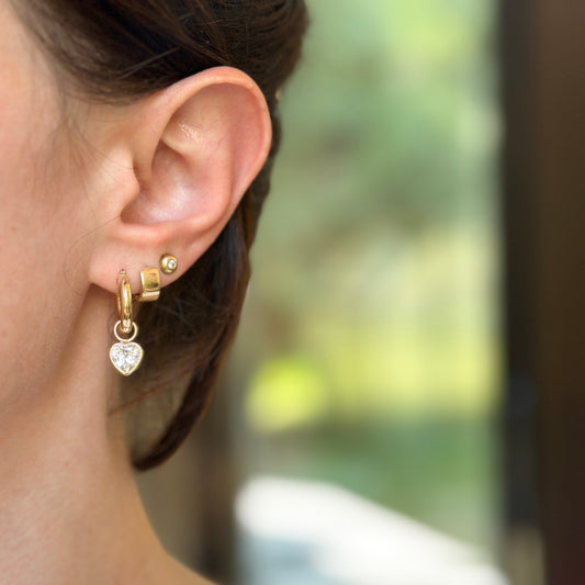 Estate 14KT Yellow Gold CZ Heart Earrings Charms - LSJ