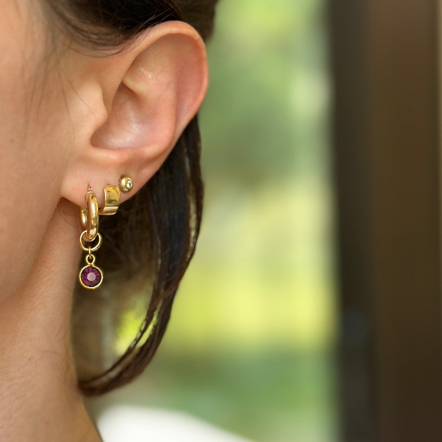 Estate Gold-Tone Round Red Gemstone Earring Charms