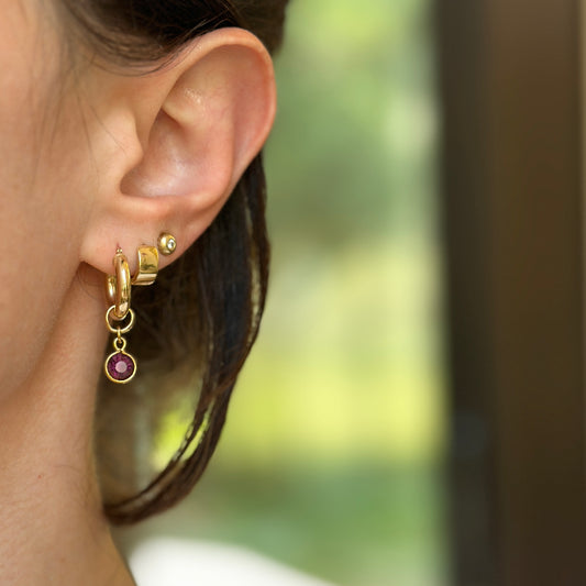 Estate Gold-Tone Round Red Gemstone Earring Charms
