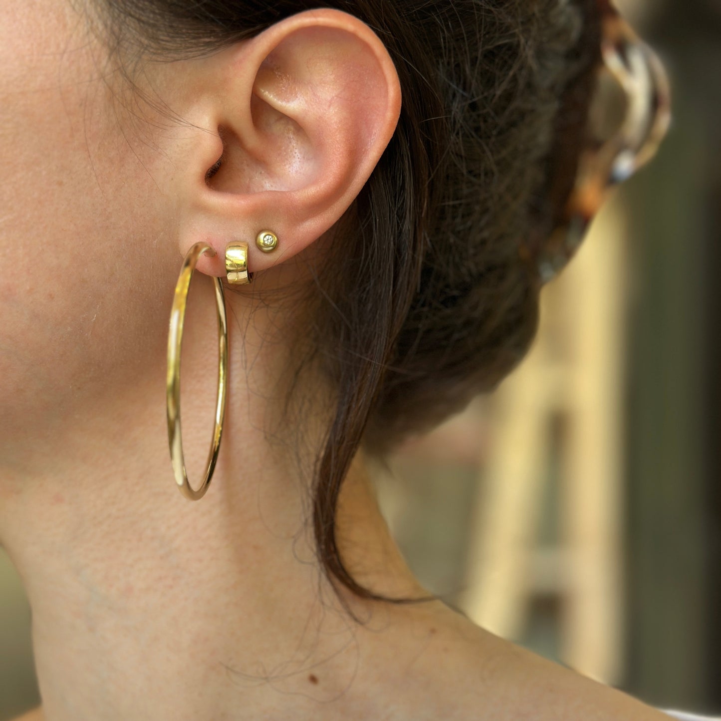 10KT Yellow Gold 2.5mm Tube Round Hoop Earrings 55mm