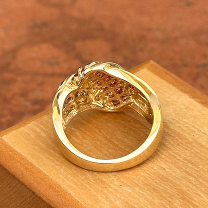 Estate 10KT Yellow Gold Round Ruby + Princess Yellow Sapphire Domed Ring