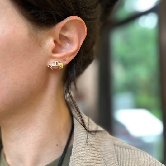 14K Yellow Gold Round Diamond Horse Stud Pierced Earrings