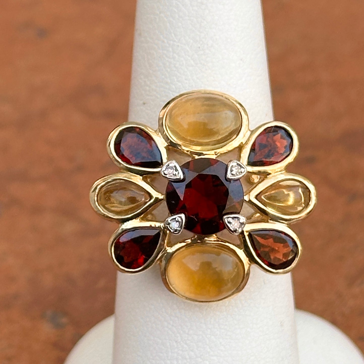 10KT Yellow Gold Citrine, Garnet and Diamond Ring - LSJ