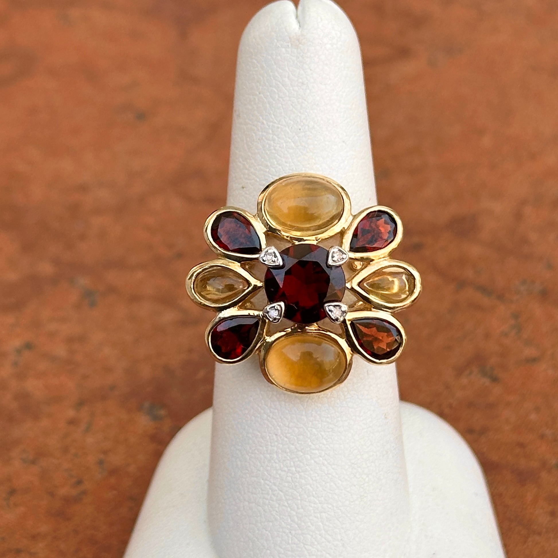 10KT Yellow Gold Citrine, Garnet and Diamond Ring - LSJ