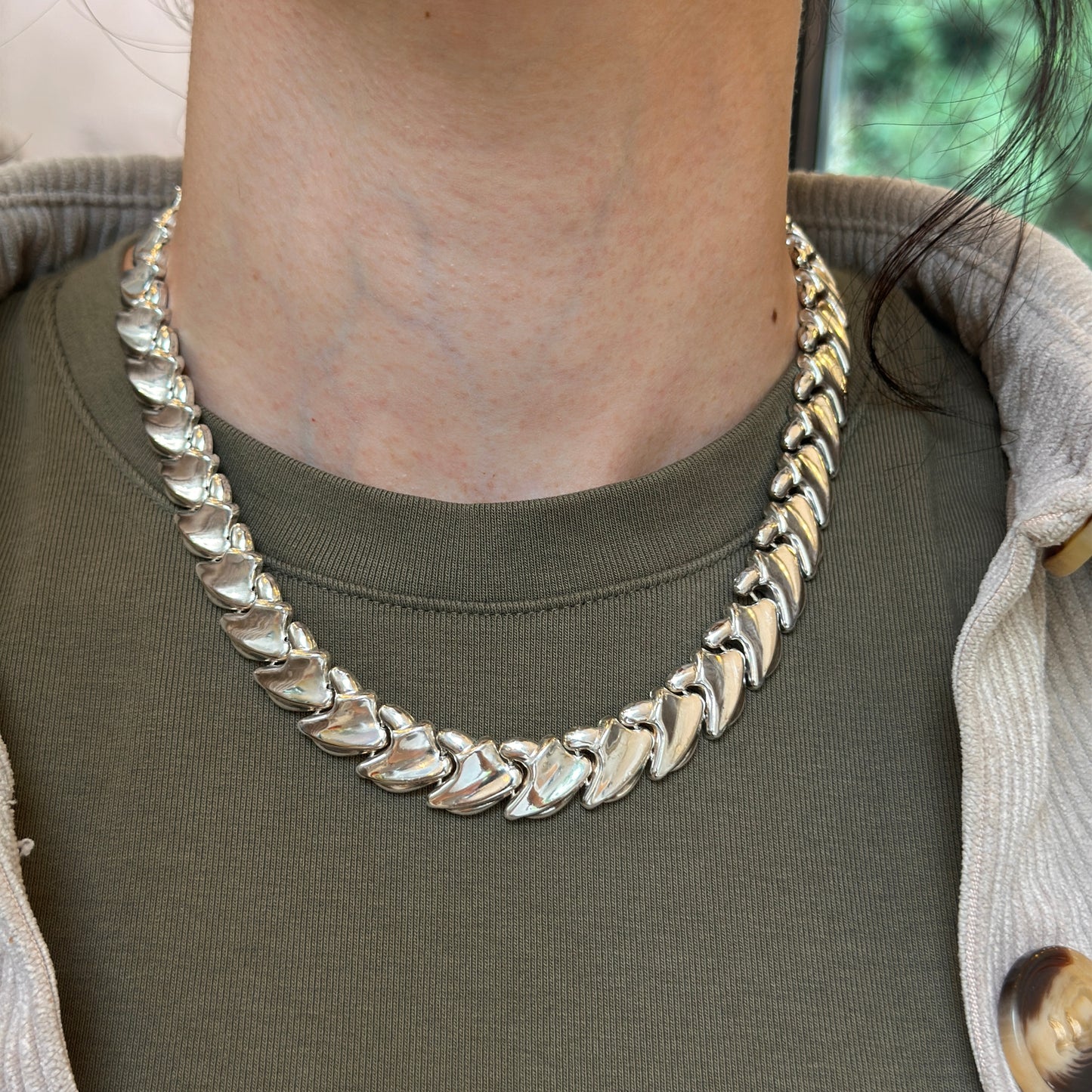 Sterling Silver Polished Large Link Collar Necklace 18''