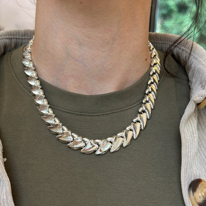 Sterling Silver Polished Large Link Collar Necklace 18''