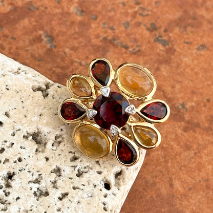 10KT Yellow Gold Citrine, Garnet and Diamond Ring - LSJ