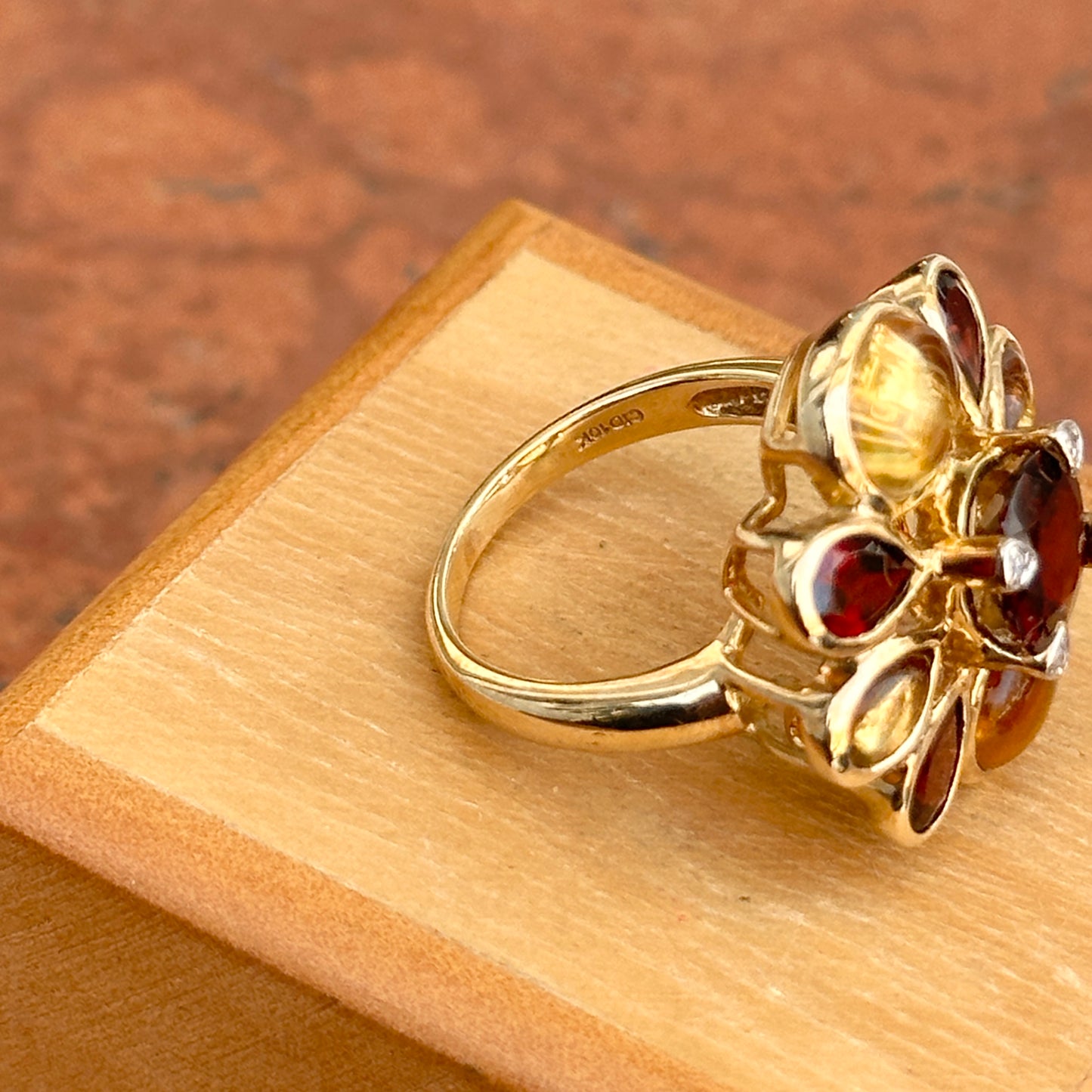 10KT Yellow Gold Citrine, Garnet and Diamond Ring - LSJ