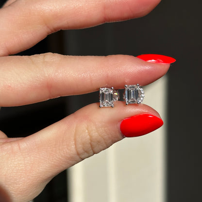 14KT White Gold 2 Carat Lab Grown Diamond Emerald Cut Prong Stud Earrings - LSJ