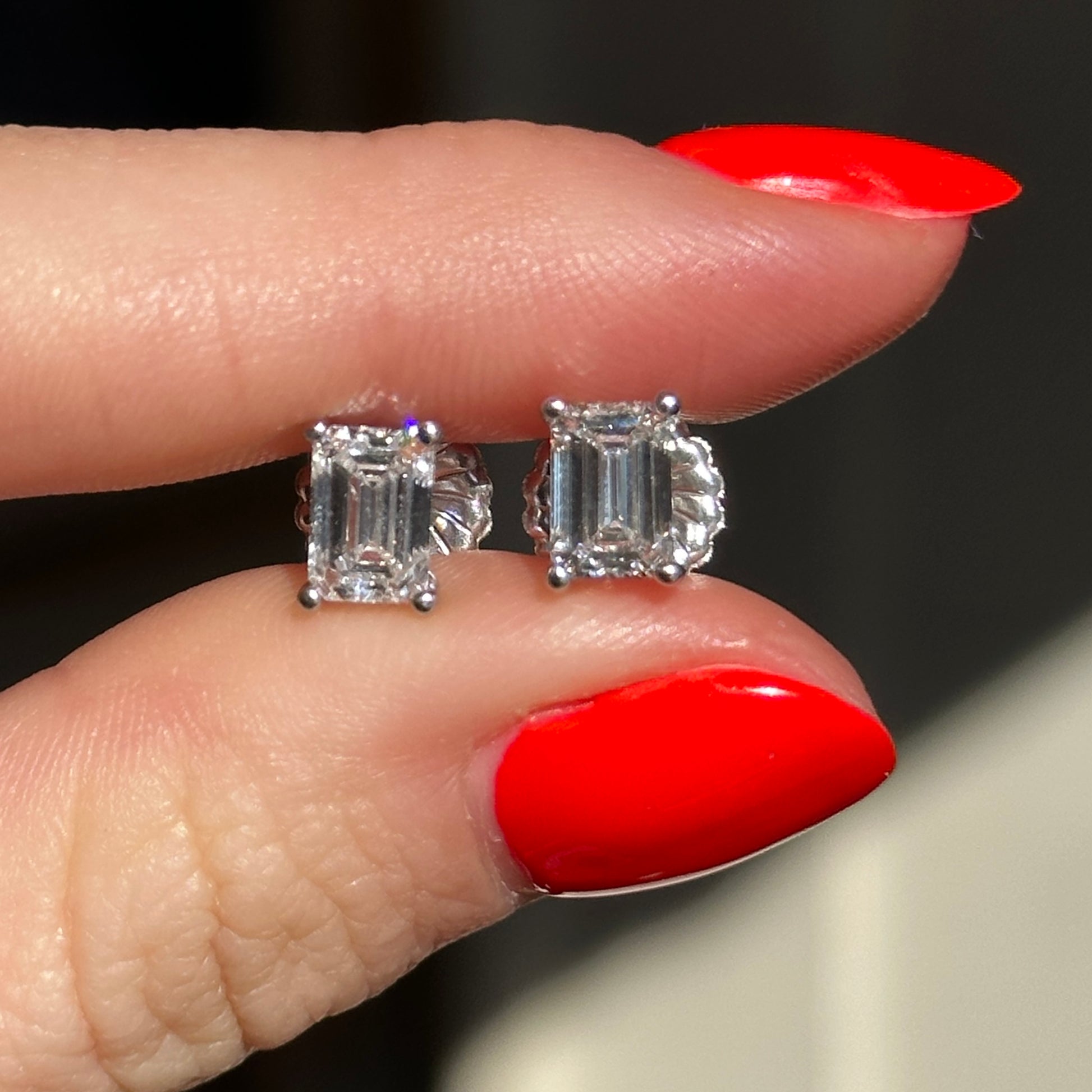 14KT White Gold 2 Carat Lab Grown Diamond Emerald Cut Prong Stud Earrings - LSJ