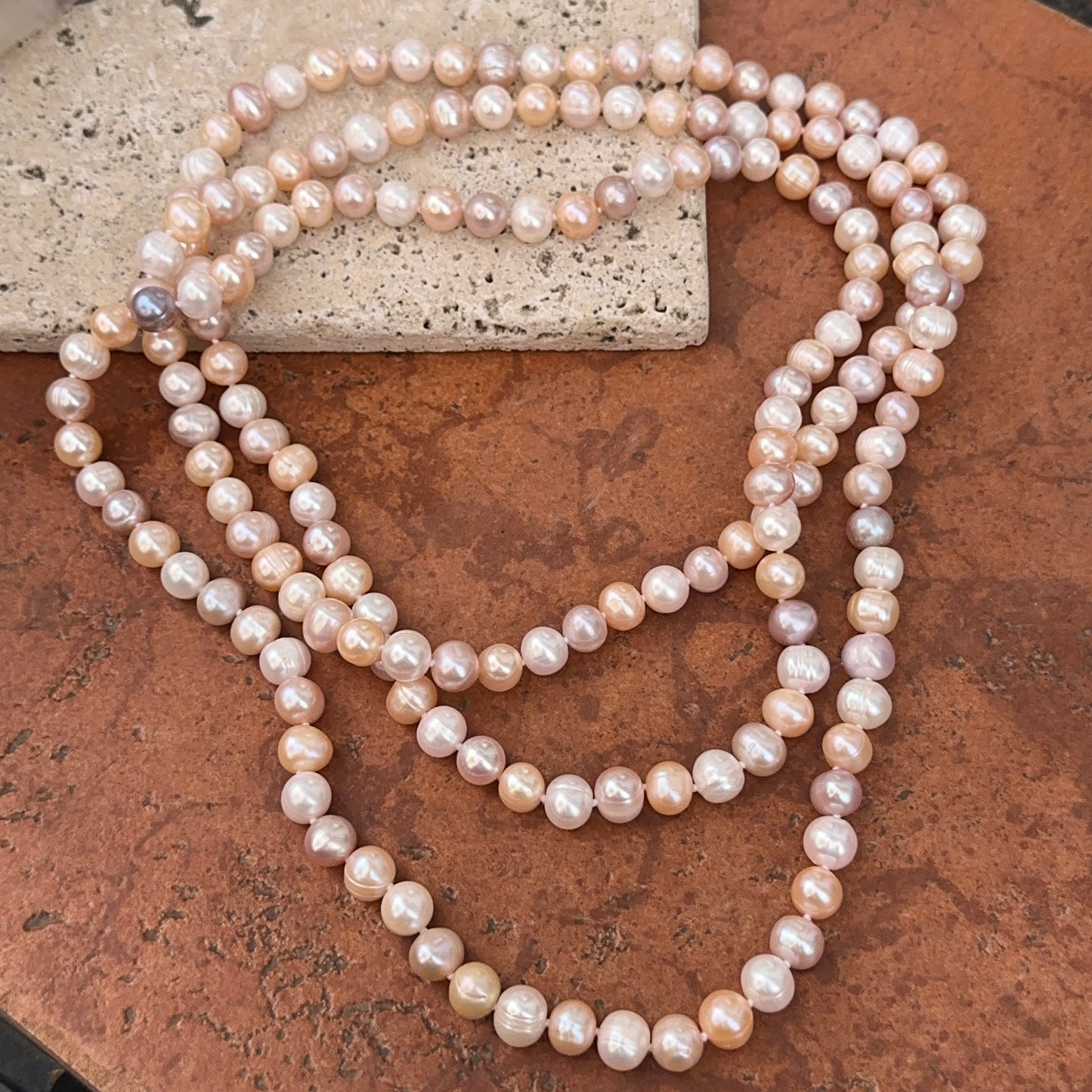 Estate Multi-Colored Freshwater Pearl Long Strand Necklace