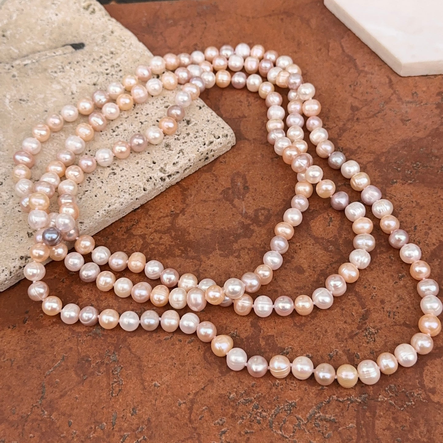 Estate Multi-Colored Freshwater Pearl Long Strand Necklace