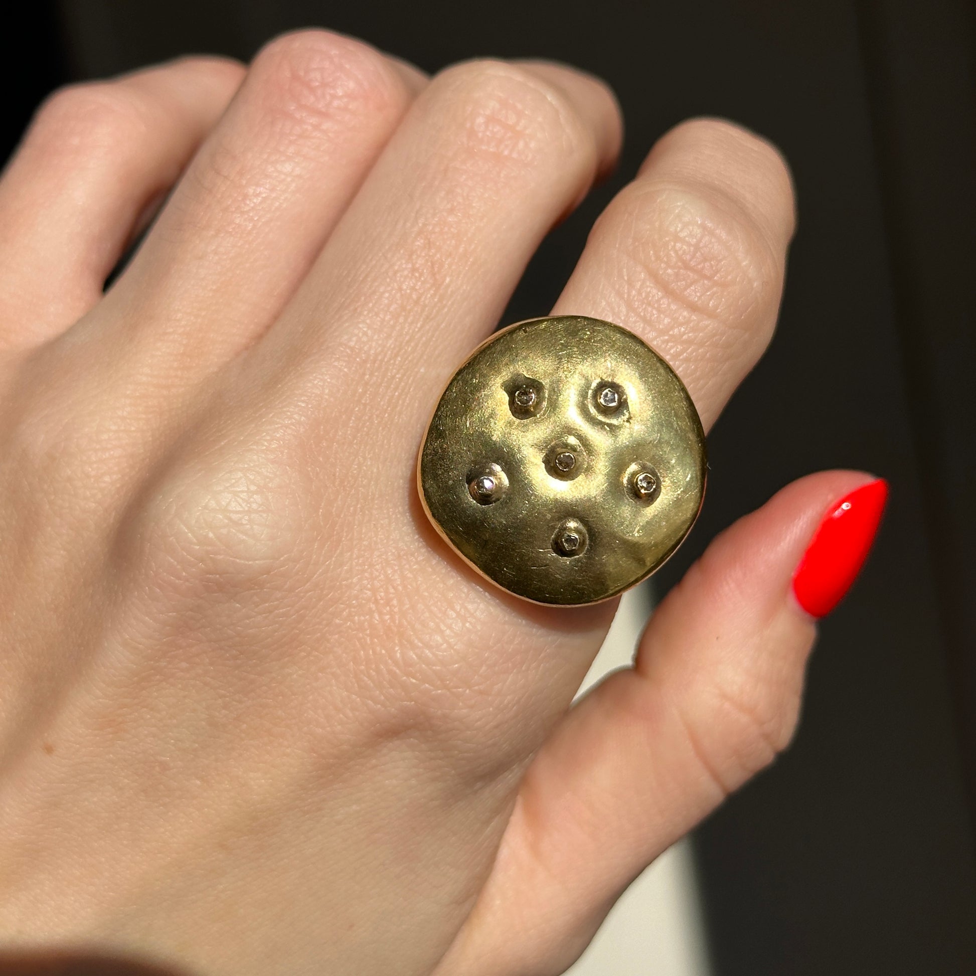 Estate 14KT Yellow Gold Handmade Hammered Round Band Ring 7 - LSJ