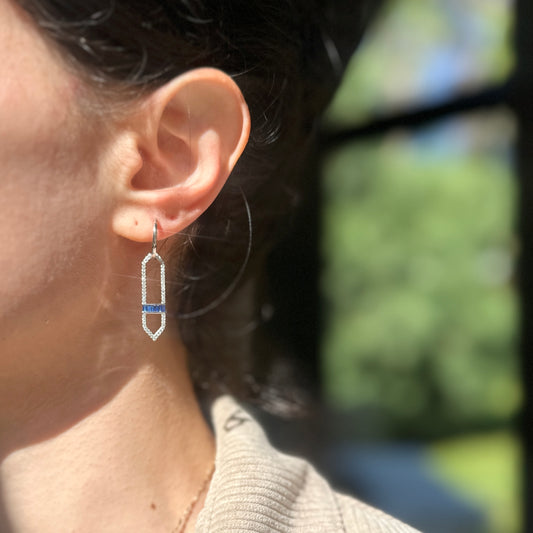 Sterling Silver  Lab-Created Blue Sapphire + White Sapphire Huggie Drop Earrings