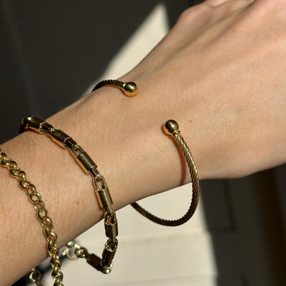 14K Yellow Gold Filled 3 mm Rope Ball End Cap Cuff Bracelet - LSJ