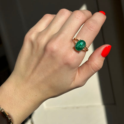 Estate 14KT Yellow Gold 7.37 CT Oval Cabochon Emerald Ring Size 9 - LSJ