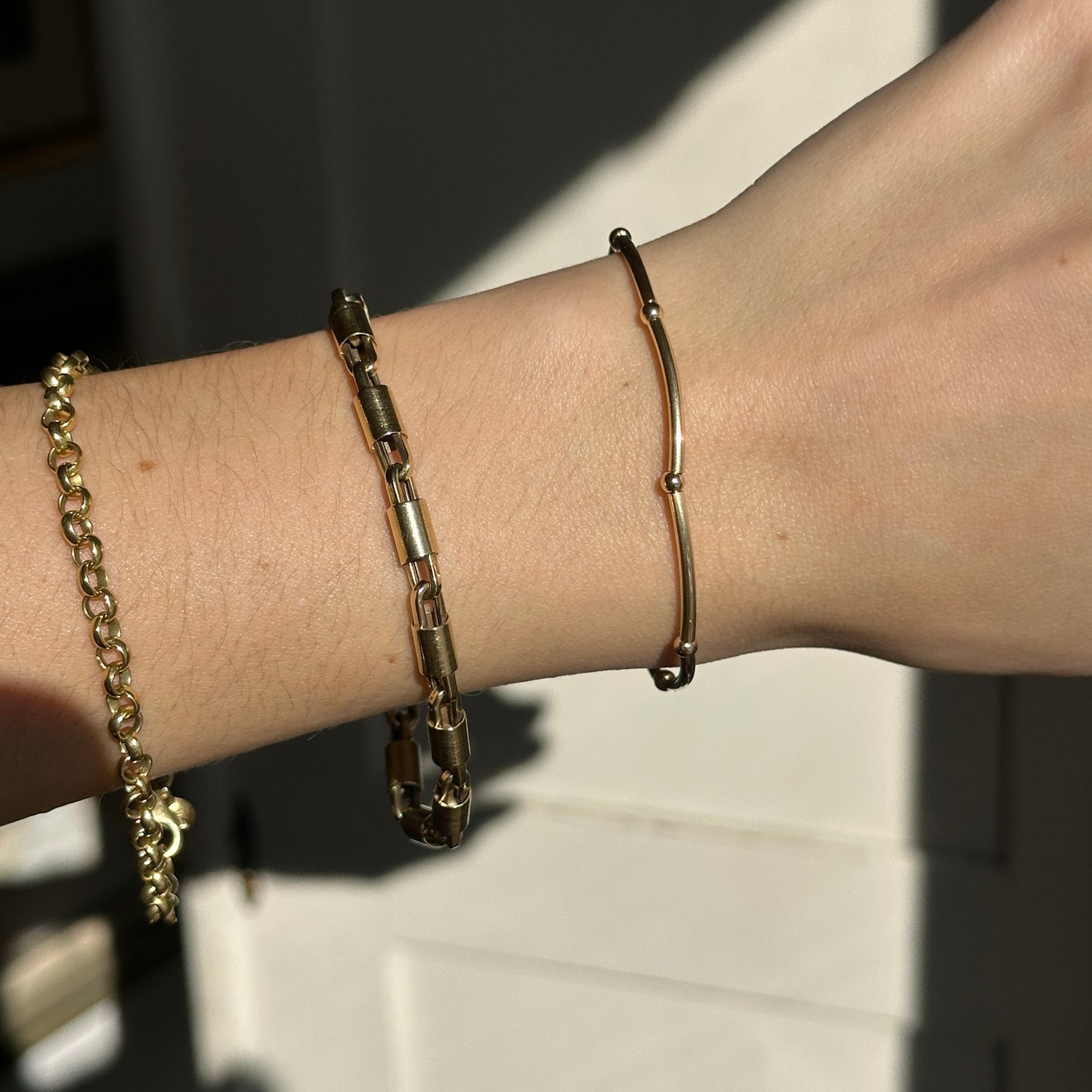 14K Yellow Gold-Filled Polished Elastic Tube Ball Bead Bracelet  6.75" - LSJ