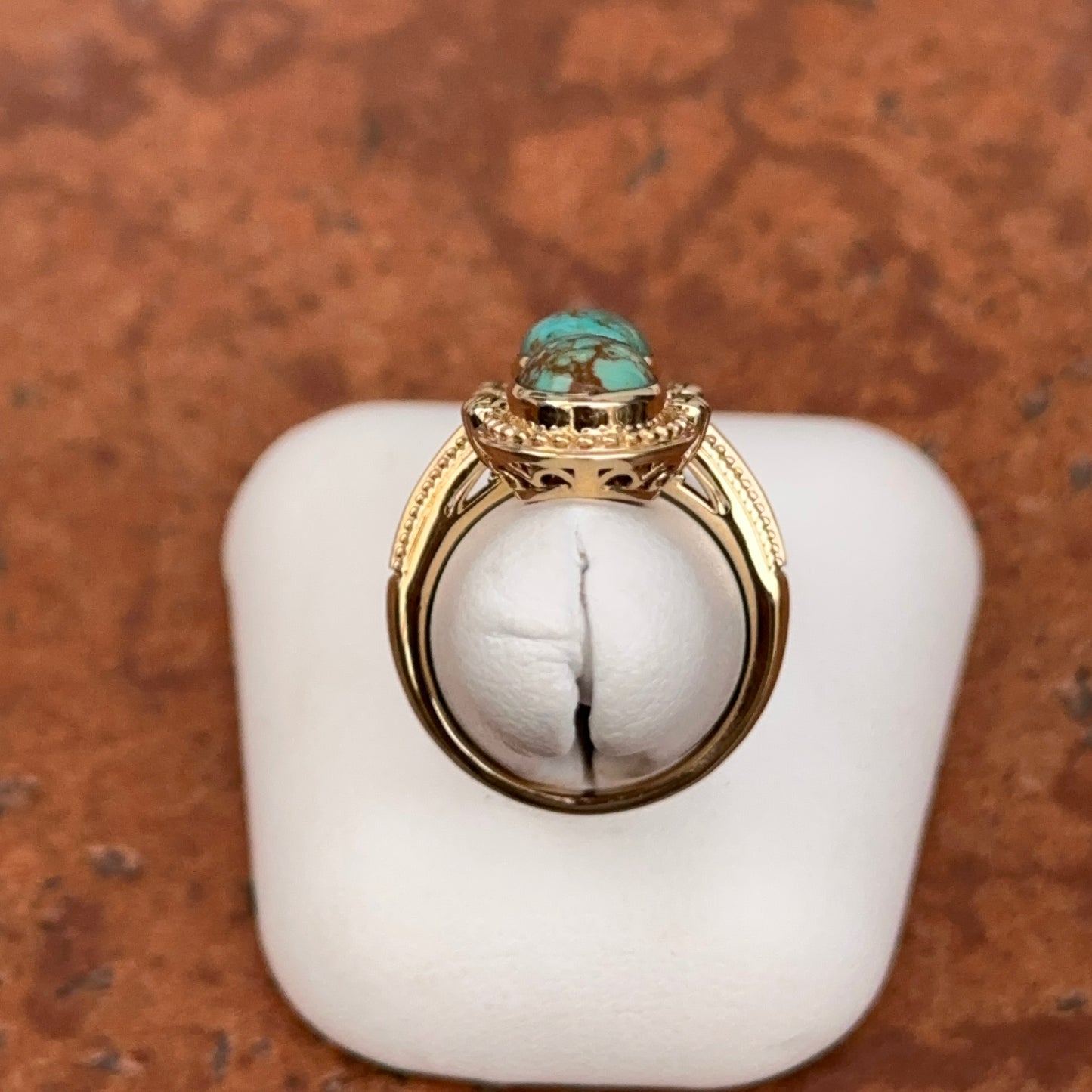 Estate 18KT Yellow Gold Byzantine Turquoise 3 Stone Ring