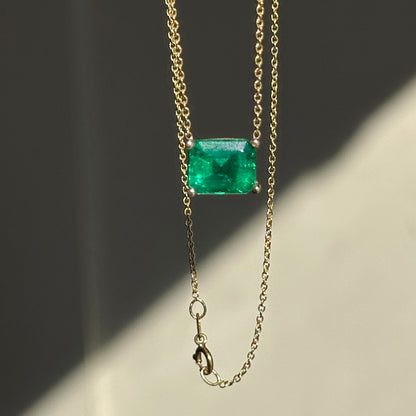 14KT Yellow Gold Solitaire 2.64 CT Emerald Cable Chain Necklace 18'' - LSJ