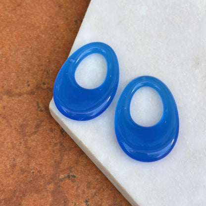 Oval Blue Glass Door Knocker Hooplet Earring Charms