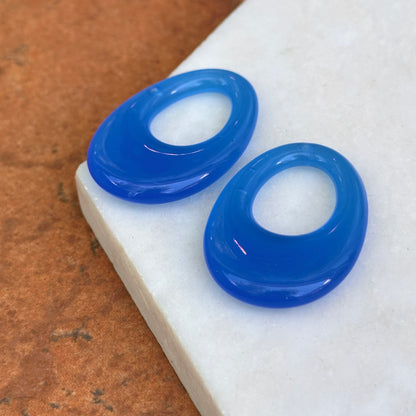 Oval Blue Glass Door Knocker Hooplet Earring Charms