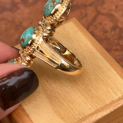 Estate 18KT Yellow Gold Byzantine Turquoise 3 Stone Ring