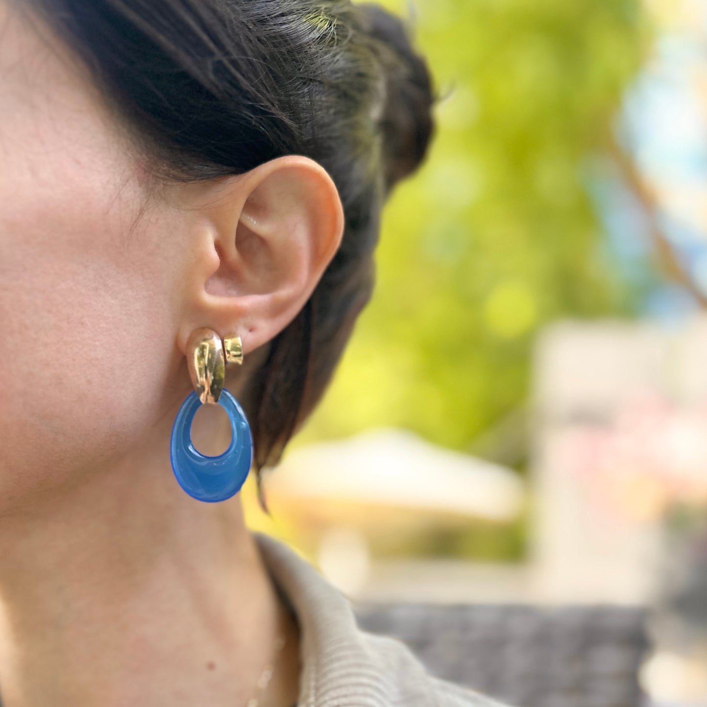 Oval Blue Glass Door Knocker Hooplet Earring Charms