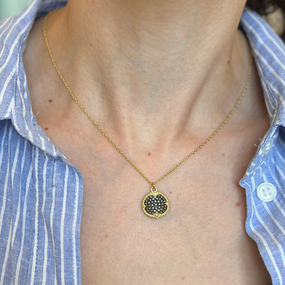 Estate 18KT Yellow Gold Concave Diamond Disc Necklace