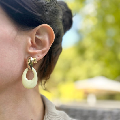 White Cream Oval Gemstone Earring Charms