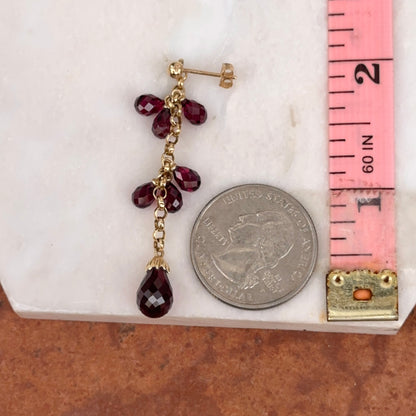 Estate 14KT Yellow Gold Briolette Garnet Dangle Earrings