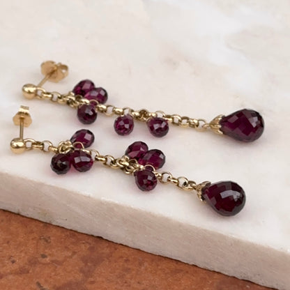 Estate 14KT Yellow Gold Briolette Garnet Dangle Earrings