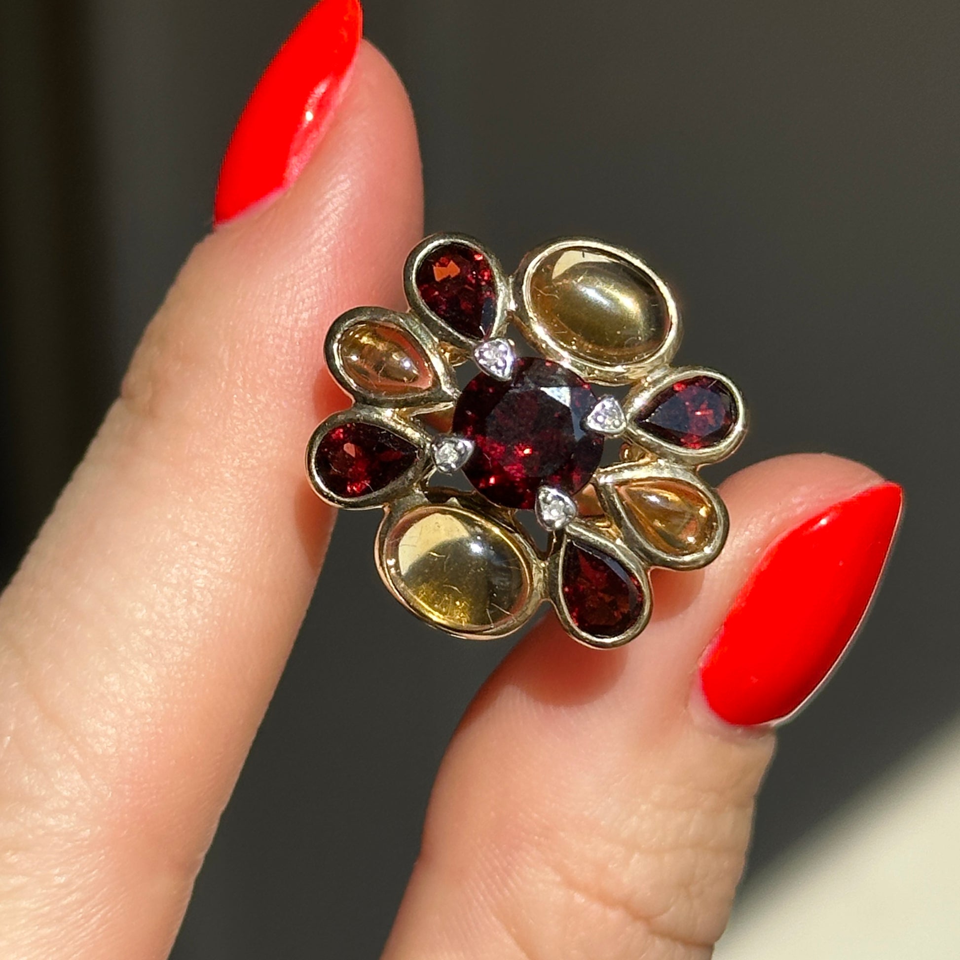10KT Yellow Gold Citrine, Garnet and Diamond Ring - LSJ