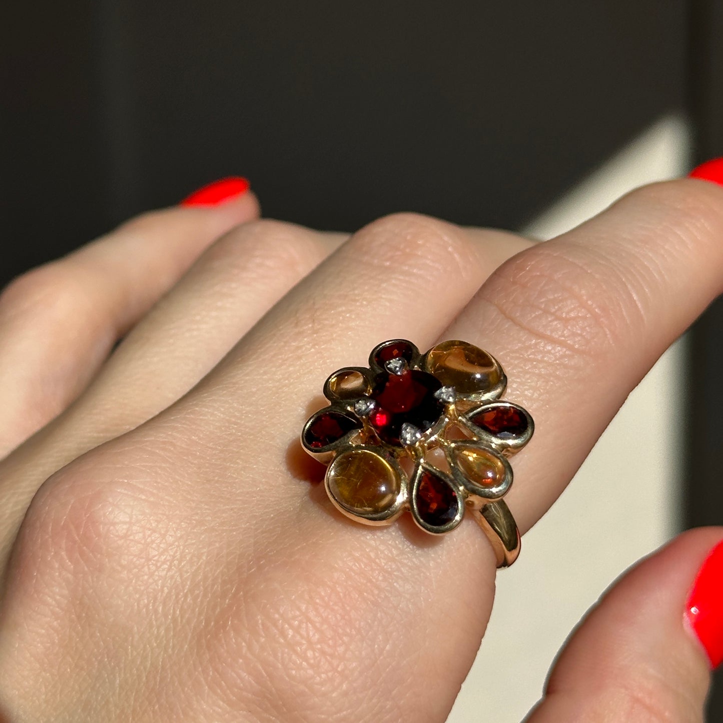 10KT Yellow Gold Citrine, Garnet and Diamond Ring - LSJ