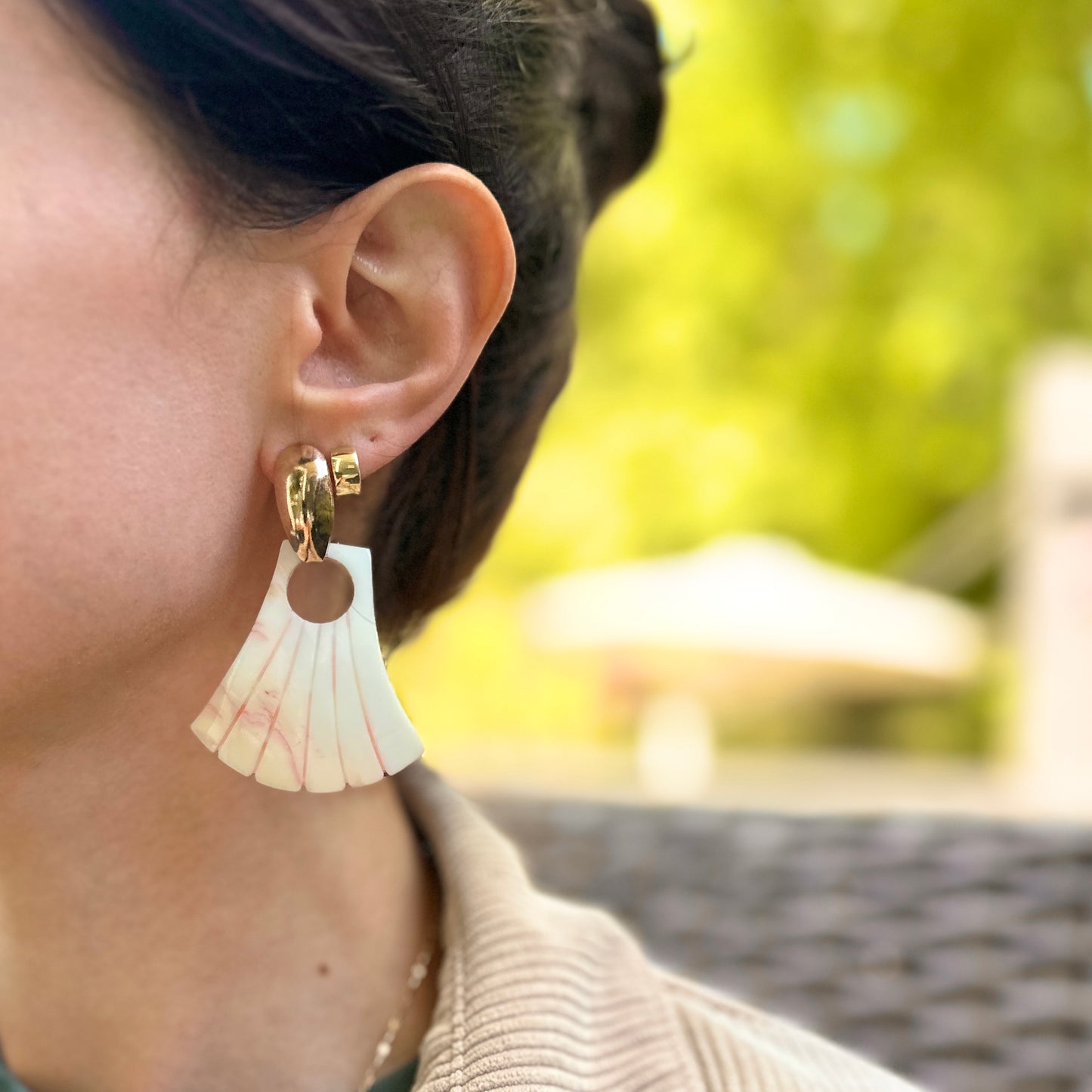 Estate Genuine Shell Fan Shaped Earring Charms