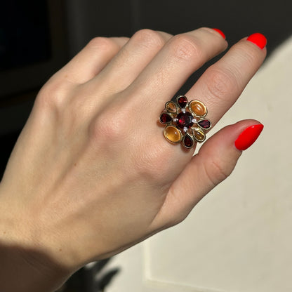 10KT Yellow Gold Citrine, Garnet and Diamond Ring - LSJ