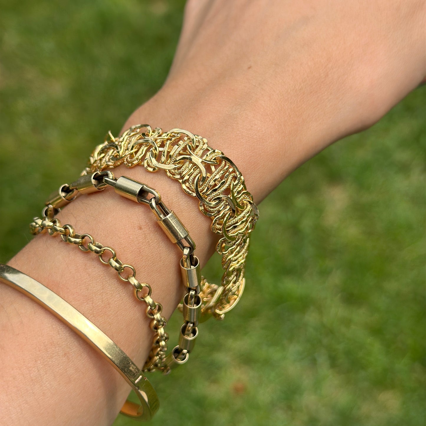 Estate 14KT Yellow Gold Multi-Wire Twisted Toggle Ring Bracelet