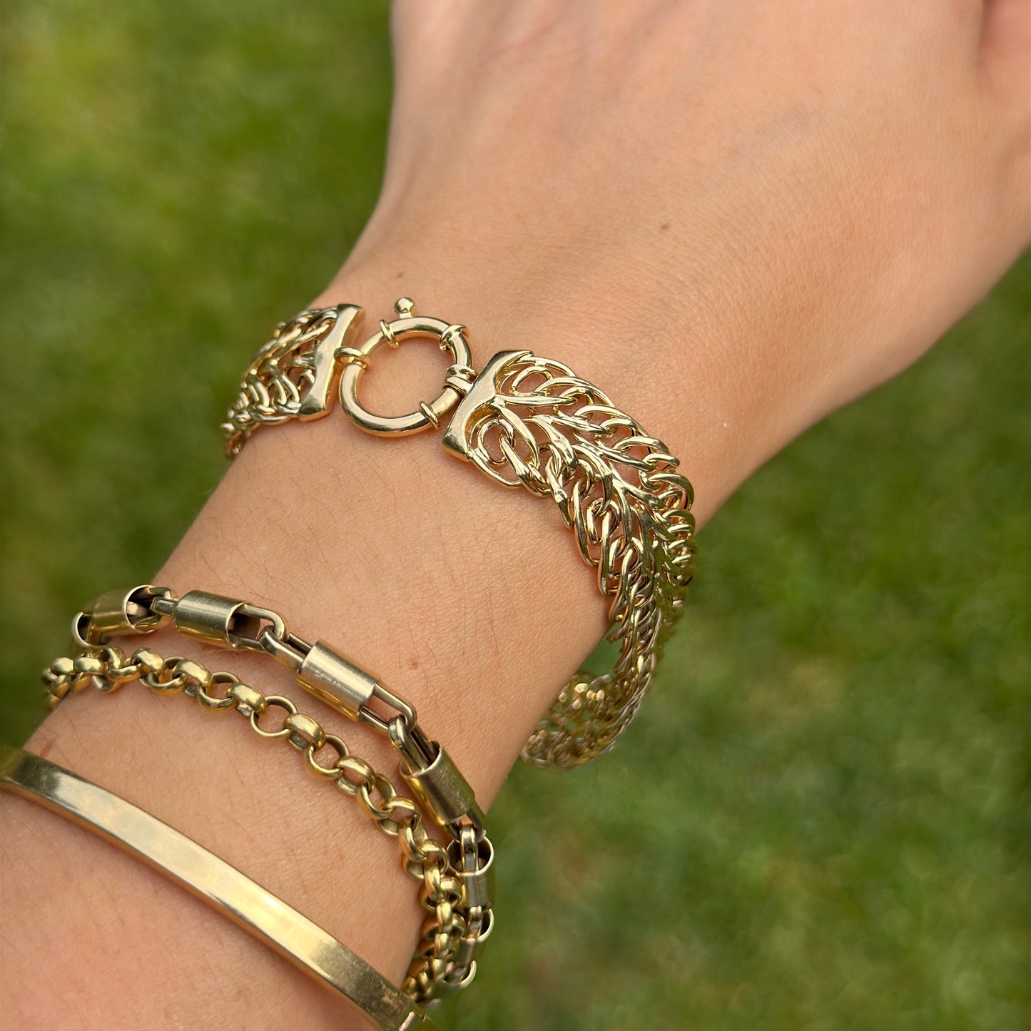 Estate 14KT Yellow Gold Multi-Wire Woven Toggle Ring Clasp
