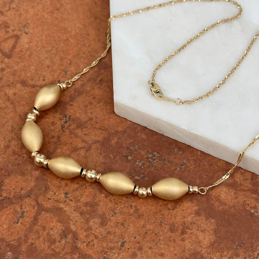 Estate 14KT Yellow Gold Matte Cylinder Beads Chain Necklace