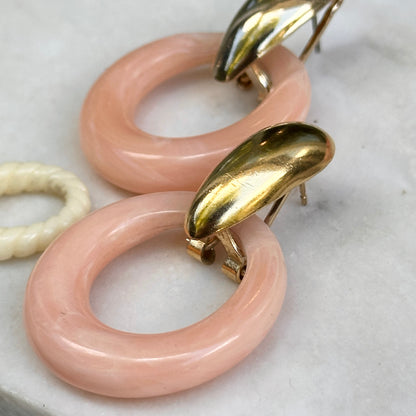 Yellow Gold Tone Shiny Omega Back Pierced Earrings + Set of 3 Earring Charms