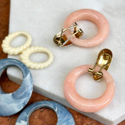 Yellow Gold Tone Shiny Omega Back Pierced Earrings + Set of 3 Earring Charms