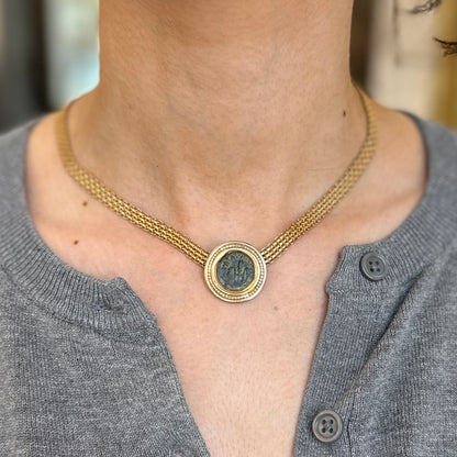 Estate 14KT Yellow Gold Antique Bronze Roman Coin Pendant Slide Bezel - LSJ