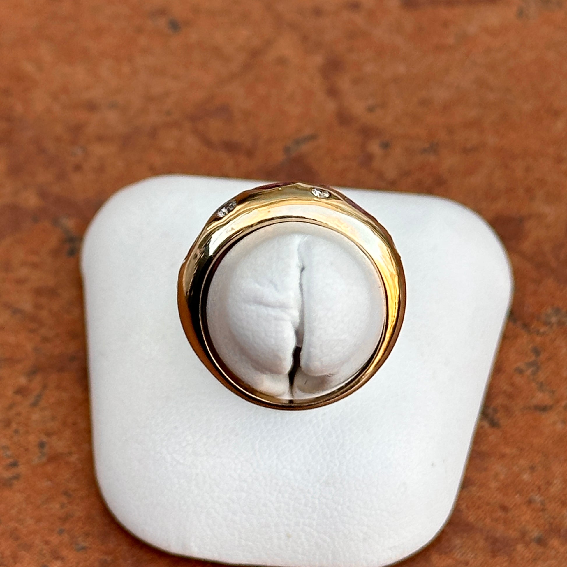 Estate 14KT Yellow Gold Rubies + Diamonds Gypsy Set Domed Band Ring - LSJ